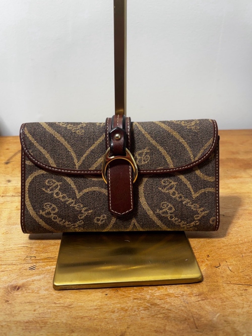 Dooney & Bourke Brown Signature Heart Print Continental Wallet with Brass Accent